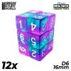 12x D6 16mm Dice - Clear Turquoise/Purple