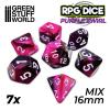 7x Mix 16mm Dice - Purple Swirl